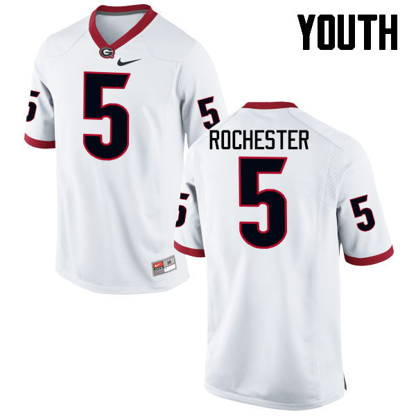 Youth Georgia Bulldogs #5 Julian Rochester College Football Jerseys-White - Click Image to Close